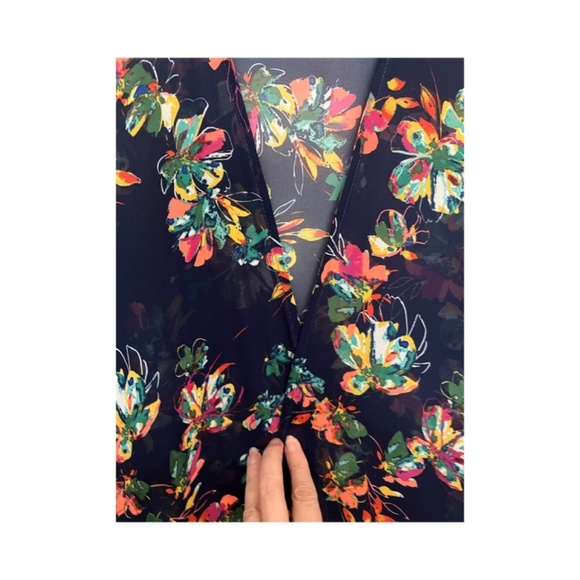 Boho Floral vibrant fringed sheer feminine Beachy Kimono cover up - Picture 2 of 4